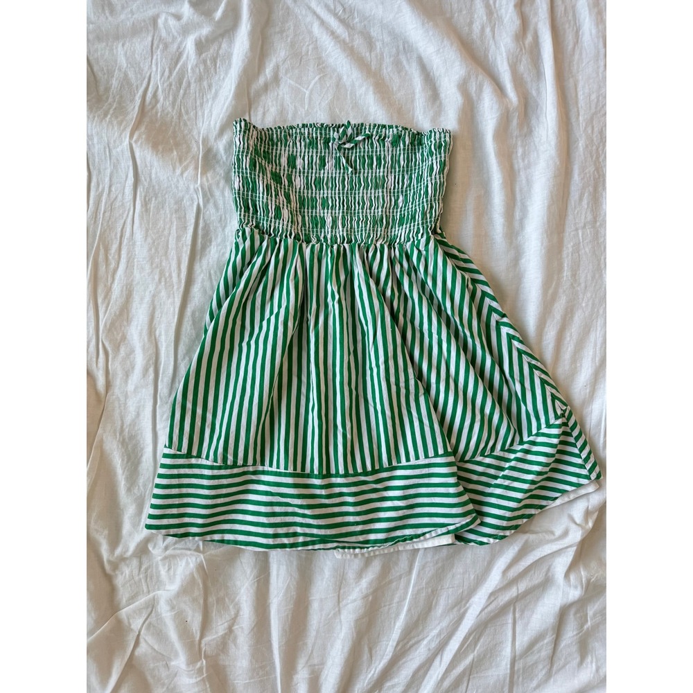 Altar'd State Strapless Mini Dress Women's Size Large Striped Green and White